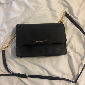 Michael Kors Black Saffiano Crossbody with Gold Chain